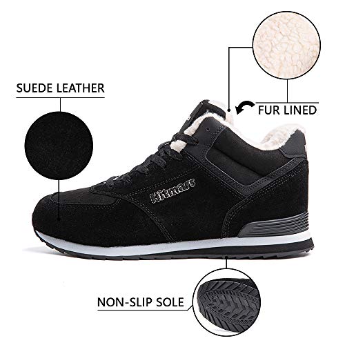 Botas Invierno Mujer Hombre Botines de Nieve Planos Zapatillas Calentitas Trekking Boots Cordones Zapatillas Planas Antideslizante Casuales Calzado Negro Talla 44 EU