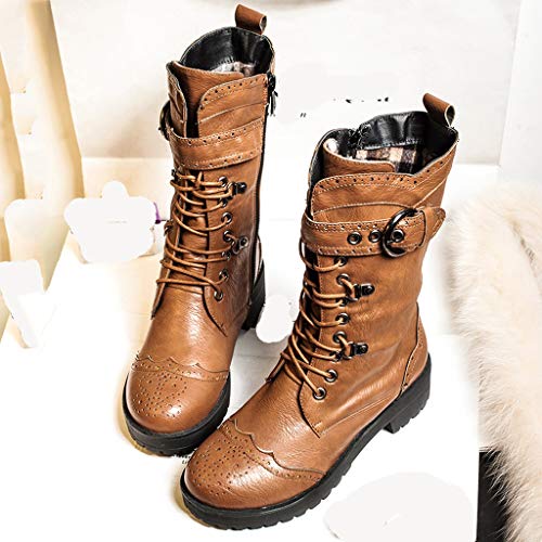 Botas Martin Zapatillas Moda Botines Botas Biker Motociclistas Botas Militares Plataforma con Hebillo Mujer Botines Largas Mujer Vintage Botines con Cordones (EU:36, Amarillo)