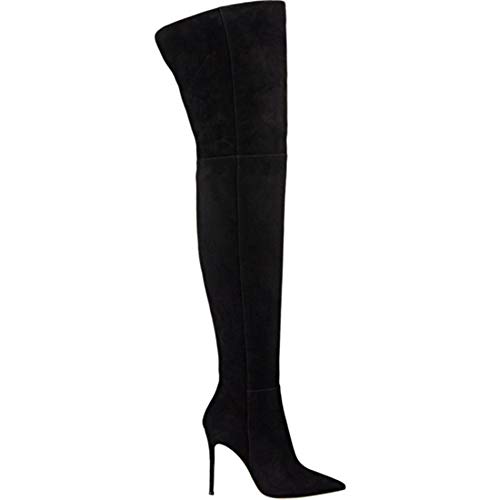 Botas Mosqueteras Mujer, Muslo Atractivo del Tacón Alto del Estilete del Ante, Privado De Personalización Moda Botas Cremallera Lateral Adecuados para La Mascarada, Fiesta, Bar,Negro,EU40