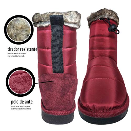 Botas Mujer Agua IMPERMEABLES Botas CON PELO Ajustables Antideslizantes Zapatos de Trabajo Formal Botas de Agua Chubasquero LIGERAS (Rojo Burdeos, 39)