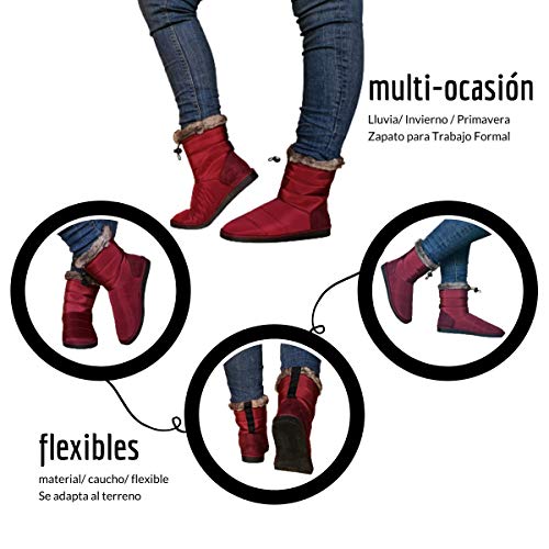 Botas Mujer Agua IMPERMEABLES Botas CON PELO Ajustables Antideslizantes Zapatos de Trabajo Formal Botas de Agua Chubasquero LIGERAS (Rojo Burdeos, 39)