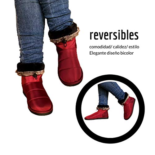 Botas Mujer Agua IMPERMEABLES Botas CON PELO Ajustables Antideslizantes Zapatos de Trabajo Formal Botas de Agua Chubasquero LIGERAS (Rojo Burdeos, 39)