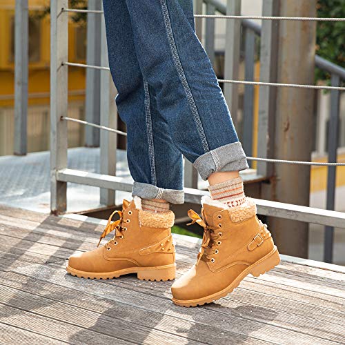 Botas Mujer Invierno Botas de Nieve Cálido Zapatos Botines Forradas Planas Snow Boots Antideslizante Calzado Comodos Cordones Caqui-1 43 EU