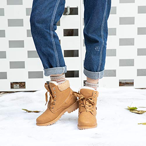 Botas Mujer Invierno Botas de Nieve Cálido Zapatos Botines Forradas Planas Snow Boots Antideslizante Calzado Comodos Cordones Caqui-1 43 EU