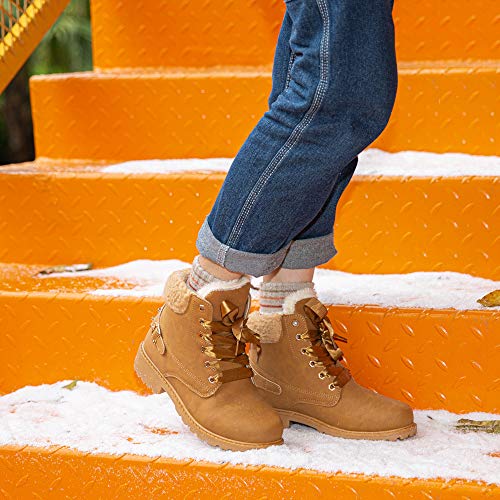 Botas Mujer Invierno Botas de Nieve Cálido Zapatos Botines Forradas Planas Snow Boots Antideslizante Calzado Comodos Cordones Caqui-1 43 EU