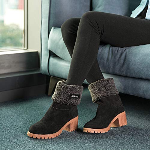 Botas Mujer Invierno Forradas Cálidas Botines Ante Plataforma Zapatos Nieve Cómodos Casual Negro EU 38