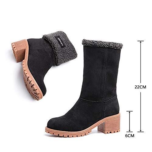 Botas Mujer Invierno Forradas Cálidas Botines Ante Plataforma Zapatos Nieve Cómodos Casual Negro EU 38