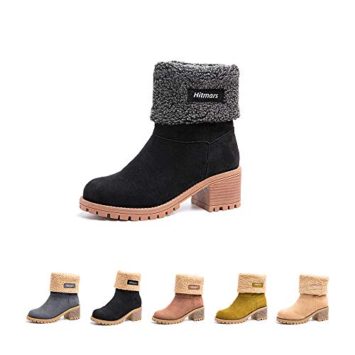 Botas Mujer Invierno Forradas Cálidas Botines Ante Plataforma Zapatos Nieve Cómodos Casual Negro EU 38