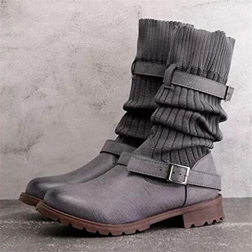 Botas Mujer Invierno Tacon Forrado Calentar Botas Altas Botines Moda Casual Outdoor Zapatos de Nieve Snow Boots