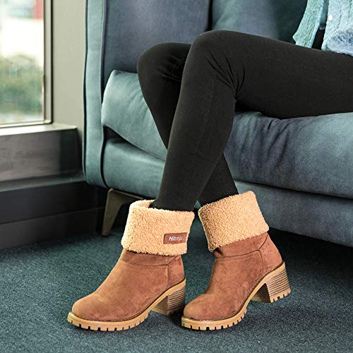 Botas Mujer Invierno Tacon Forrado Calentar Botas Altas Botines Moda Casual Outdoor Zapatos de Nieve Snow Boots 6 cm Negro Marrón Caqui 35-43 Marrón 38