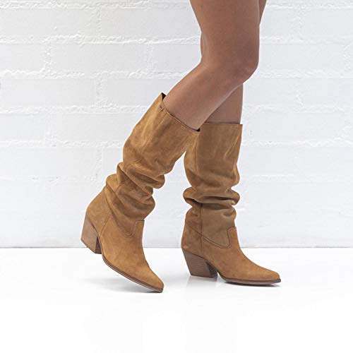 Botas Mujer mustang | Botas CENTA 50251 | mustang Mujer | De Serraje, con Interior Piel, caña Alta y Punta Afilada | Botas Casual | sin Cierre-Abiertos | 45732 | Cuero | 40
