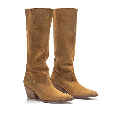 Botas Mujer mustang | Botas CENTA 50251 | mustang Mujer | De Serraje, con Interior Piel, caña Alta y Punta Afilada | Botas Casual | sin Cierre-Abiertos | 45732 | Cuero | 40