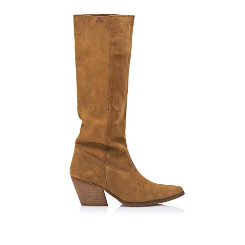 Botas Mujer mustang | Botas CENTA 50251 | mustang Mujer | De Serraje, con Interior Piel, caña Alta y Punta Afilada | Botas Casual | sin Cierre-Abiertos | 45732 | Cuero | 40