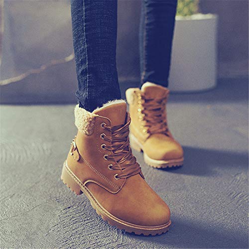 Botas Nieve Mujer Invierno Calentar Piel Forro Botines Retro Snow Boots Cordones Zapatillas Planas Ankle Boots Negro Caqui Gris Rosa 36-43 Caqui 40