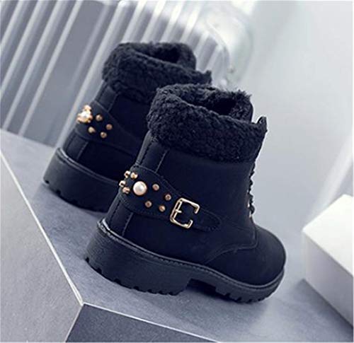 Botas Nieve Mujer Otoño Invierno Calentar Piel Forro Botines Goretex Retro Snow Boots Cordones Zapatillas Planas Negro 37