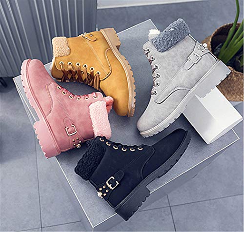 Botas Nieve Mujer Otoño Invierno Calentar Piel Forro Botines Goretex Retro Snow Boots Cordones Zapatillas Planas Negro 40