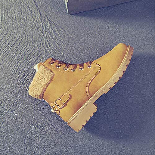 Botas Nieve Mujer Otoño Invierno Calentar Piel Forro Botines Retro Snow Boots Cordones Zapatillas Planas Caqui 38