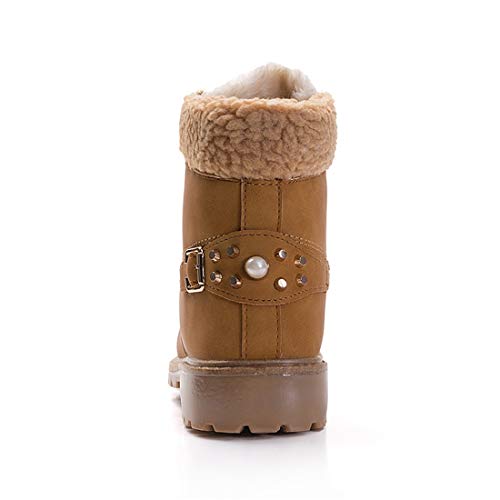 Botas Nieve Mujer Otoño Invierno Calentar Piel Forro Botines Retro Snow Boots Cordones Zapatillas Planas Caqui 39