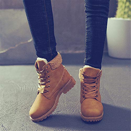 Botas Nieve Mujer Otoño Invierno Calentar Piel Forro Botines Retro Snow Boots Cordones Zapatillas Planas Caqui 39
