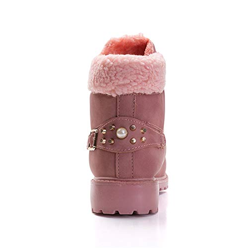 Botas Nieve Mujer Otoño Invierno Calentar Piel Forro Botines Retro Snow Boots Cordones Zapatillas Planas Rosa 37