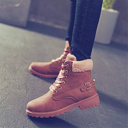 Botas Nieve Mujer Otoño Invierno Calentar Piel Forro Botines Retro Snow Boots Cordones Zapatillas Planas Rosa 41