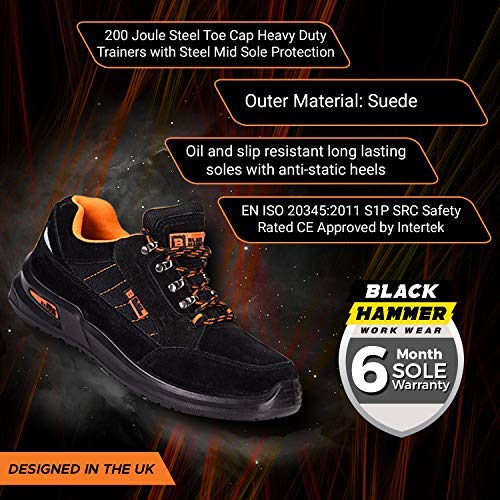 Botas para Hombre De Seguridad Puntera De Acero Zapatos De Trabajo Senderismo Plantilla De Protección Unisex-Adulto S1P SRC CE Aprobado Black Hammer 9952 Black Hammer (41 EU)