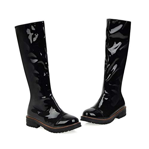 Botas para Mujer Invierno Tacón Ancho Bajo PAOLIAN Botas Mujer Alto Rodilla Fiesta Casual Botas Biker Charol Planas Antideslizante Zapatos Mujer Impermeables Otoño Piel Sintético