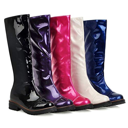 Botas para Mujer Invierno Tacón Ancho Bajo PAOLIAN Botas Mujer Alto Rodilla Fiesta Casual Botas Biker Charol Planas Antideslizante Zapatos Mujer Impermeables Otoño Piel Sintético