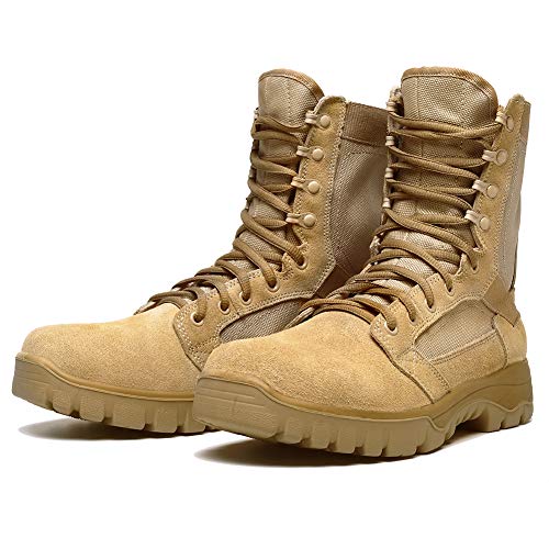 Botas tácticas Militares de Hombre Ultraligero, Tan Botas Jungle Combat, Zapatos de Trabajo y Seguridad (44 EU, Tan)