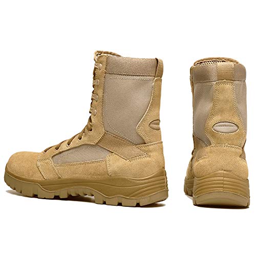 Botas tácticas Militares de Hombre Ultraligero, Tan Botas Jungle Combat, Zapatos de Trabajo y Seguridad (44 EU, Tan)