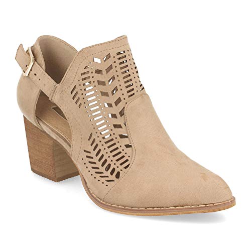 Botin de Mujer con Tacon Alto, Calados, Apertura Lateral, Hebilla y Tobillo Abierto. Primavera Verano 2020. Talla 40 Beige