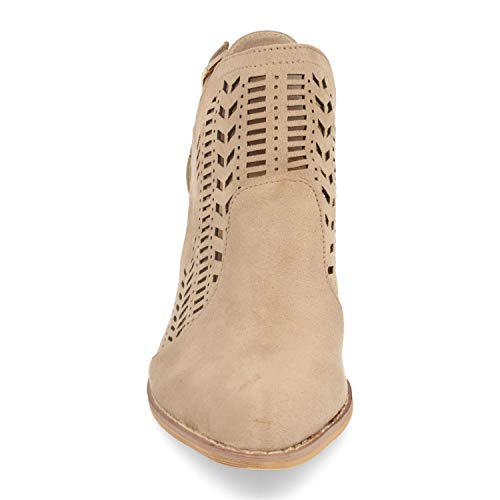 Botin de Mujer con Tacon Alto, Calados, Apertura Lateral, Hebilla y Tobillo Abierto. Primavera Verano 2020. Talla 40 Beige