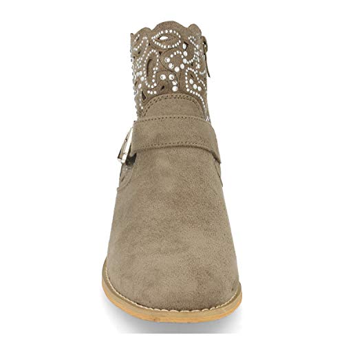 Botin de Mujer Estilo Campero-Cowboy, con Tacon, Hebilla y Decorado con Strass en Forma de Flor. Primavera Verano 2020. Talla 36 Verde