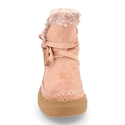 Botin de Mujer Forrado de Pelo Estilo Pastora Suela Efecto Crepe Otono Invierno 2019. Talla 40 Rosa