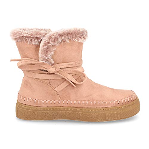 Botin de Mujer Forrado de Pelo Estilo Pastora Suela Efecto Crepe Otono Invierno 2019. Talla 40 Rosa