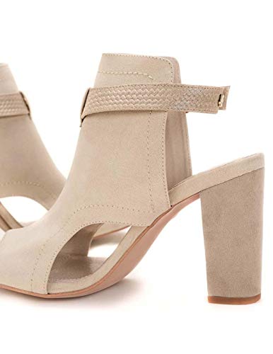 Botín de Piel Abierto Salsa Jeans Beige 39