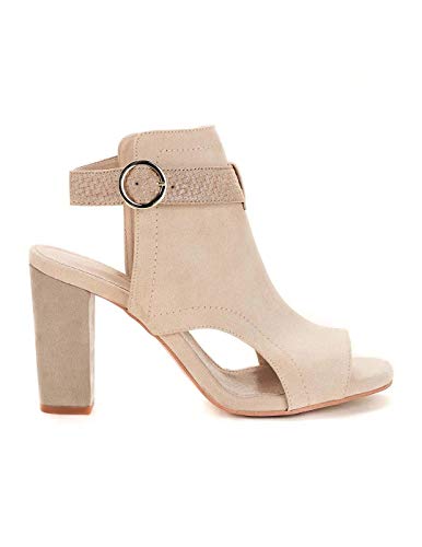 Botín de Piel Abierto Salsa Jeans Beige 39