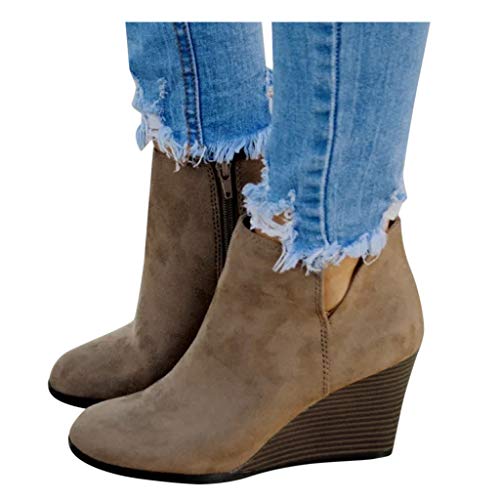 Botines de cuña Mujer Tacones altos Invierno POLP Botas de ante Casual Mujer Zapatos de Tacón de 8 cm Cabeza redonda Antideslizante Comodos Botines de Fiesta