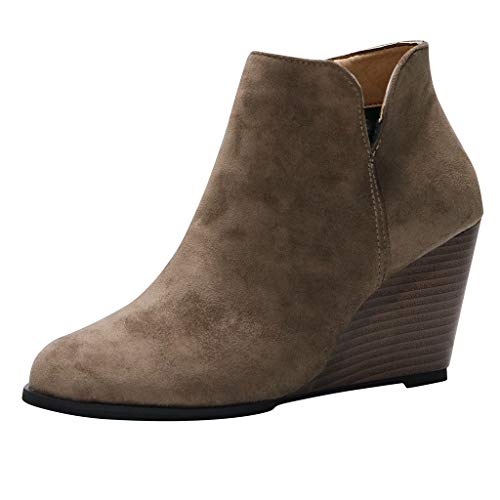Botines de cuña Mujer Tacones altos Invierno POLP Botas de ante Casual Mujer Zapatos de Tacón de 8 cm Cabeza redonda Antideslizante Comodos Botines de Fiesta