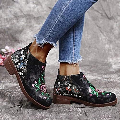 Botines de Mujer de Gamuza Plana Botas Planas de Moda Casual Botines Chelsea con Cremallera para Mujer