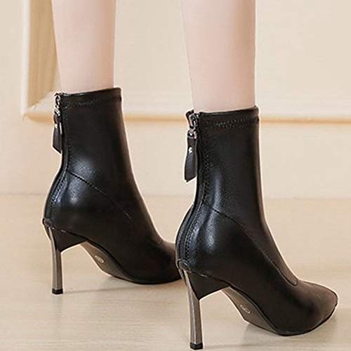 Botines de Punta Estrecha para Mujer Botines Altos de Moda con Cremallera Sexis Tacones Finos Botas de Media Pantorrilla para Mujer
