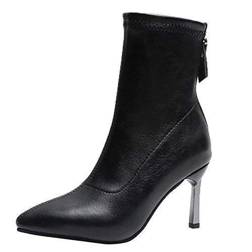 Botines de Punta Estrecha para Mujer Botines Altos de Moda con Cremallera Sexis Tacones Finos Botas de Media Pantorrilla para Mujer