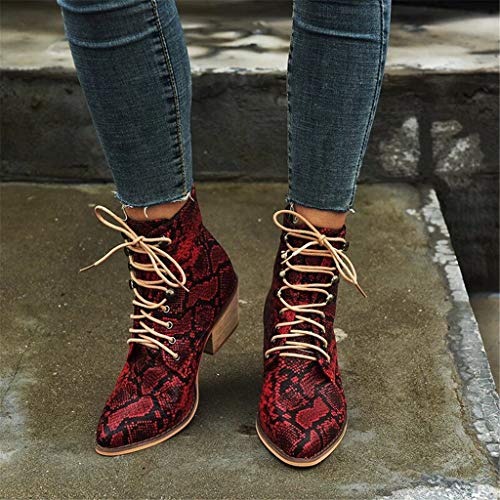 Botines Mujer Chelsea Botas Cuero Bajo Bloque Tacón Invierno Antideslizante Botas Retro Bohemio Empalme PatrónEstilo Cremallera