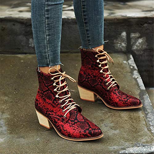 Botines Mujer Chelsea Botas Cuero Bajo Bloque Tacón Invierno Antideslizante Botas Retro Bohemio Empalme PatrónEstilo Cremallera