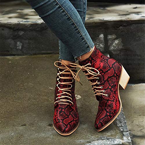 Botines Mujer Chelsea Botas Cuero Bajo Bloque Tacón Invierno Antideslizante Botas Retro Bohemio Empalme PatrónEstilo Cremallera