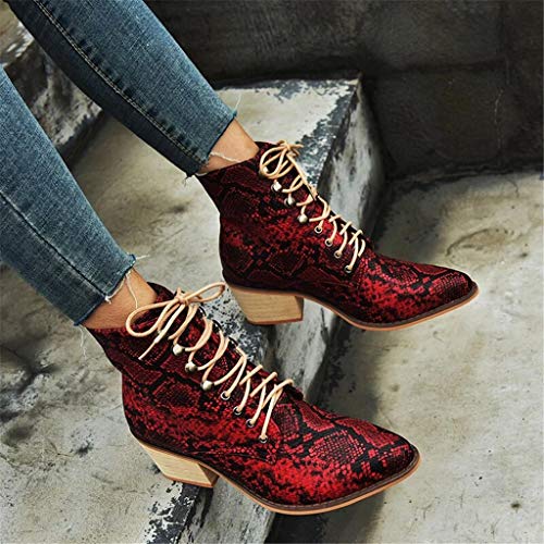 Botines Mujer Chelsea Botas Cuero Bajo Bloque Tacón Invierno Antideslizante Botas Retro Bohemio Empalme PatrónEstilo Cremallera