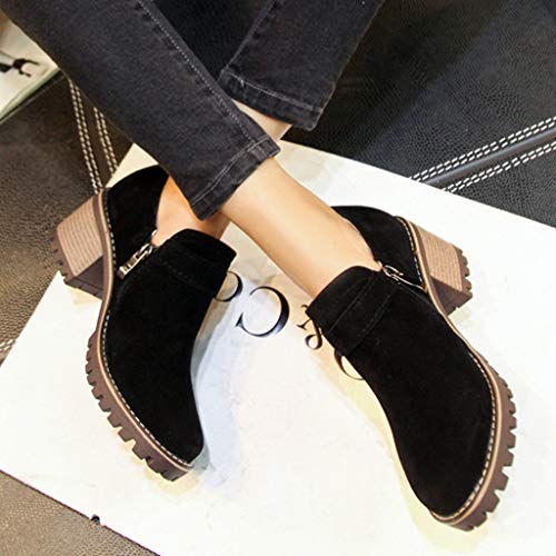 Botines Mujer Otoño Invierno Clásicas Botas Calientes de Cremallera Lateral Zapatos de Tacón de 6 cm Botines Mujer Tacon Medio Botines de Fiesta Mujer con Hebilla Antideslizante Comodos Negro