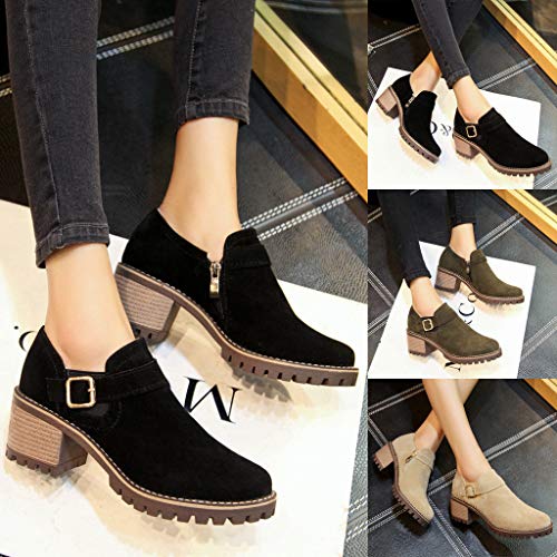 Botines Mujer Otoño Invierno Clásicas Botas Calientes de Cremallera Lateral Zapatos de Tacón de 6 cm Botines Mujer Tacon Medio Botines de Fiesta Mujer con Hebilla Antideslizante Comodos Negro