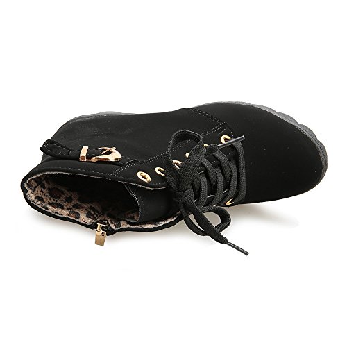 Botines Mujer Tacon Plataforma Botas Invierno Moda 2019 Zapatos Militares con Cordones Botines de Tacón Grueso Zapatos de Discoteca Antideslizante Botin Hebillas Yvelands(Negro,36)
