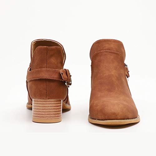 Botines Piel Mujer Otoño, Botines Hebillas Botas Bajos Clásico Zapatos Tacon Ancho Puntiagudos Botines Abiertos Fiesta Universidad Comodos Antideslizante(marrón,37.5)